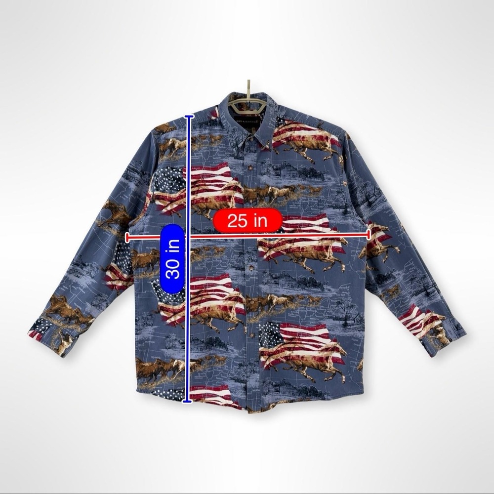 Bit & Bridle Mens L Patriotic Horse American Flag Western Button Up Shirt - Picture 6 of 6